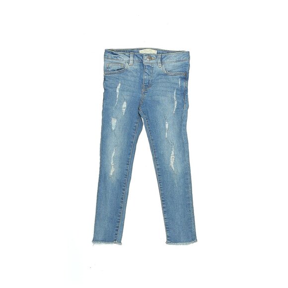 Zara Girls Distressed Light Blue Jeans Size 6 with Raw Hem - Picture 1 of 2
